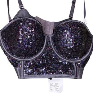 Grey/Multicolored Sequin Balconette Bra Adjustable Straps Bralette